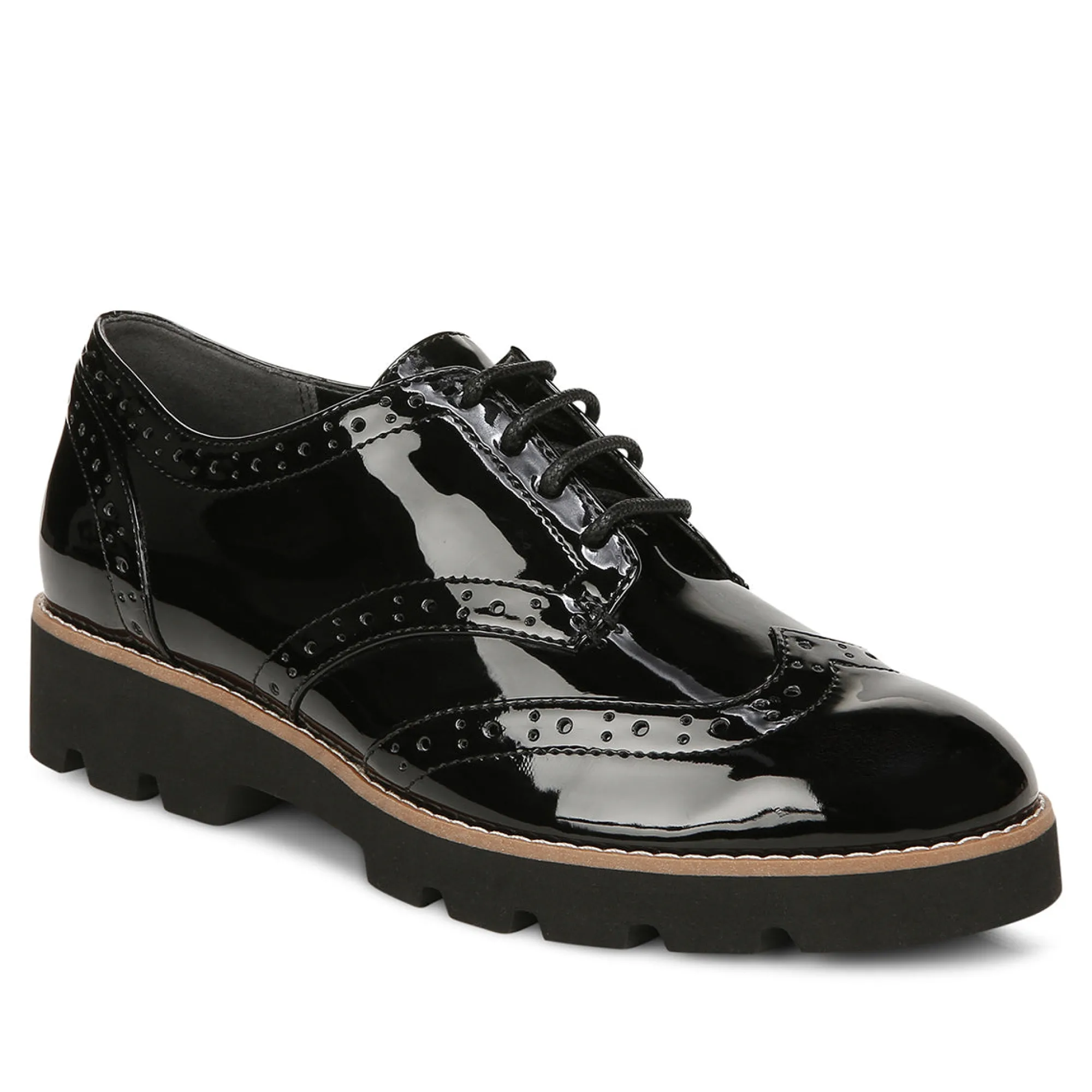Outlet Vionic Alfina Oxford (Wide) Black Patent|Pewter Metallic
