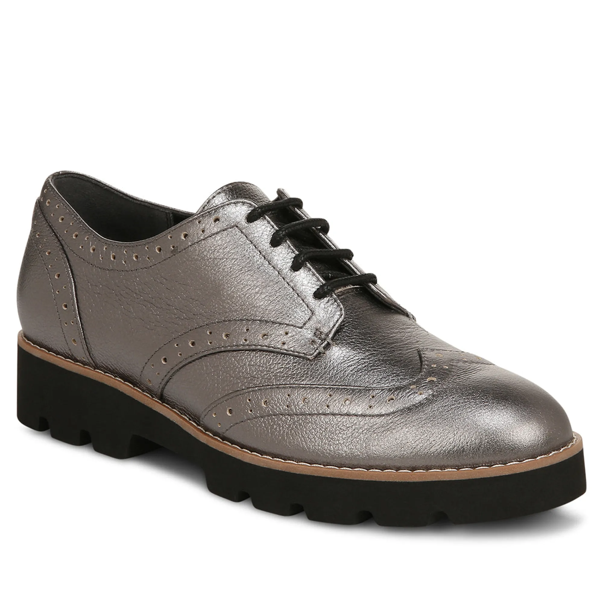 Outlet Vionic Alfina Oxford (Wide) Black Patent|Pewter Metallic
