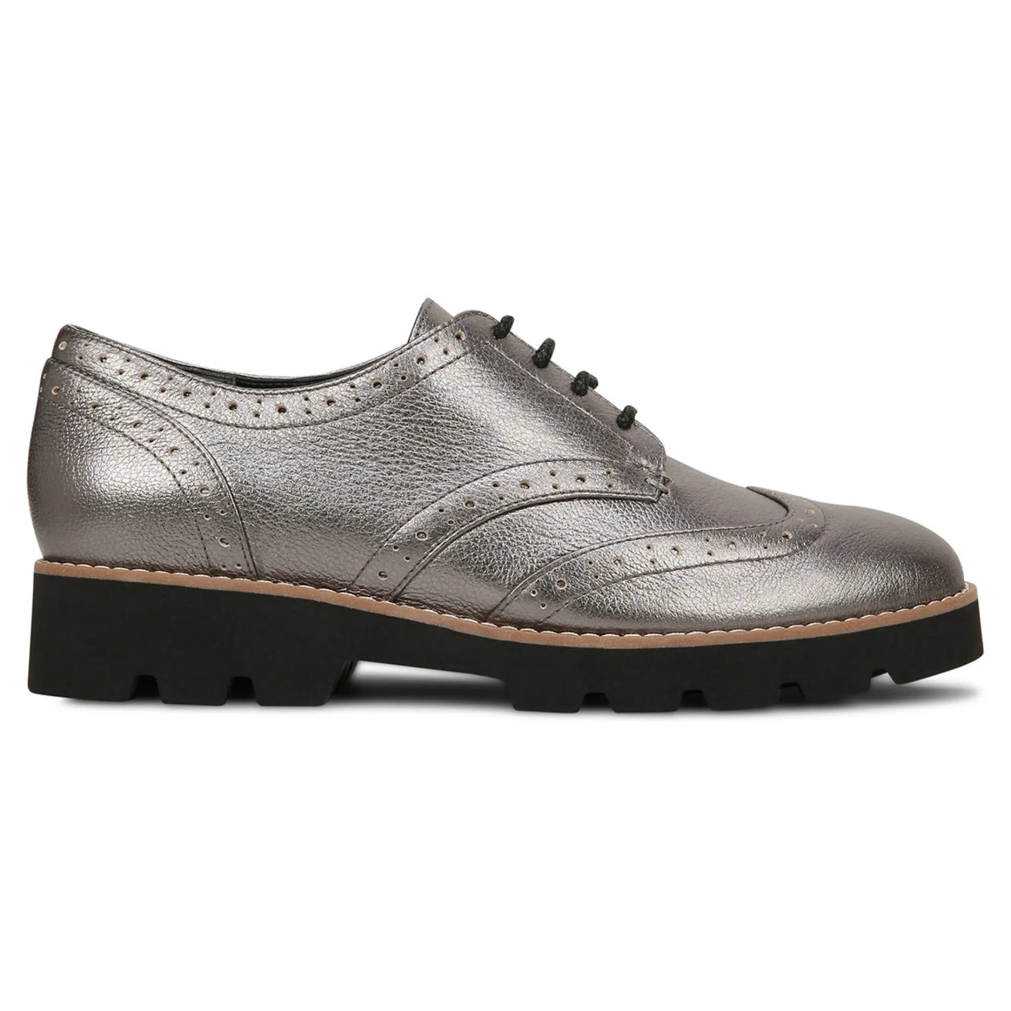 Outlet Vionic Alfina Oxford (Wide) Black Patent|Pewter Metallic