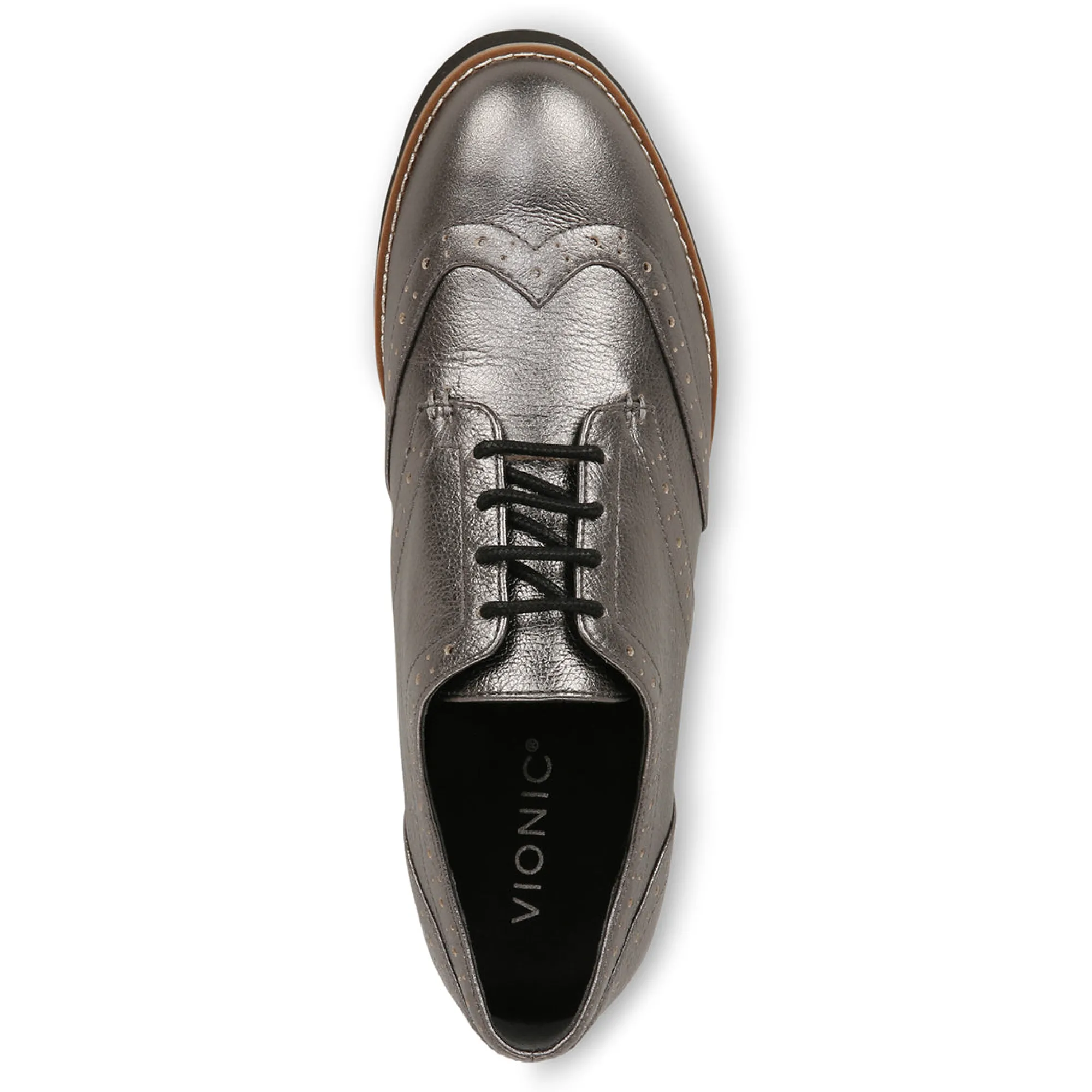 Outlet Vionic Alfina Oxford (Wide) Black Patent|Pewter Metallic